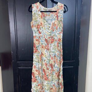 90s mom dress floral rayon slinky cottagecore prarie size M sundress